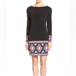 Michael KORS Black and Pink Pattern Hem Long-Sleeve Dress PXS
